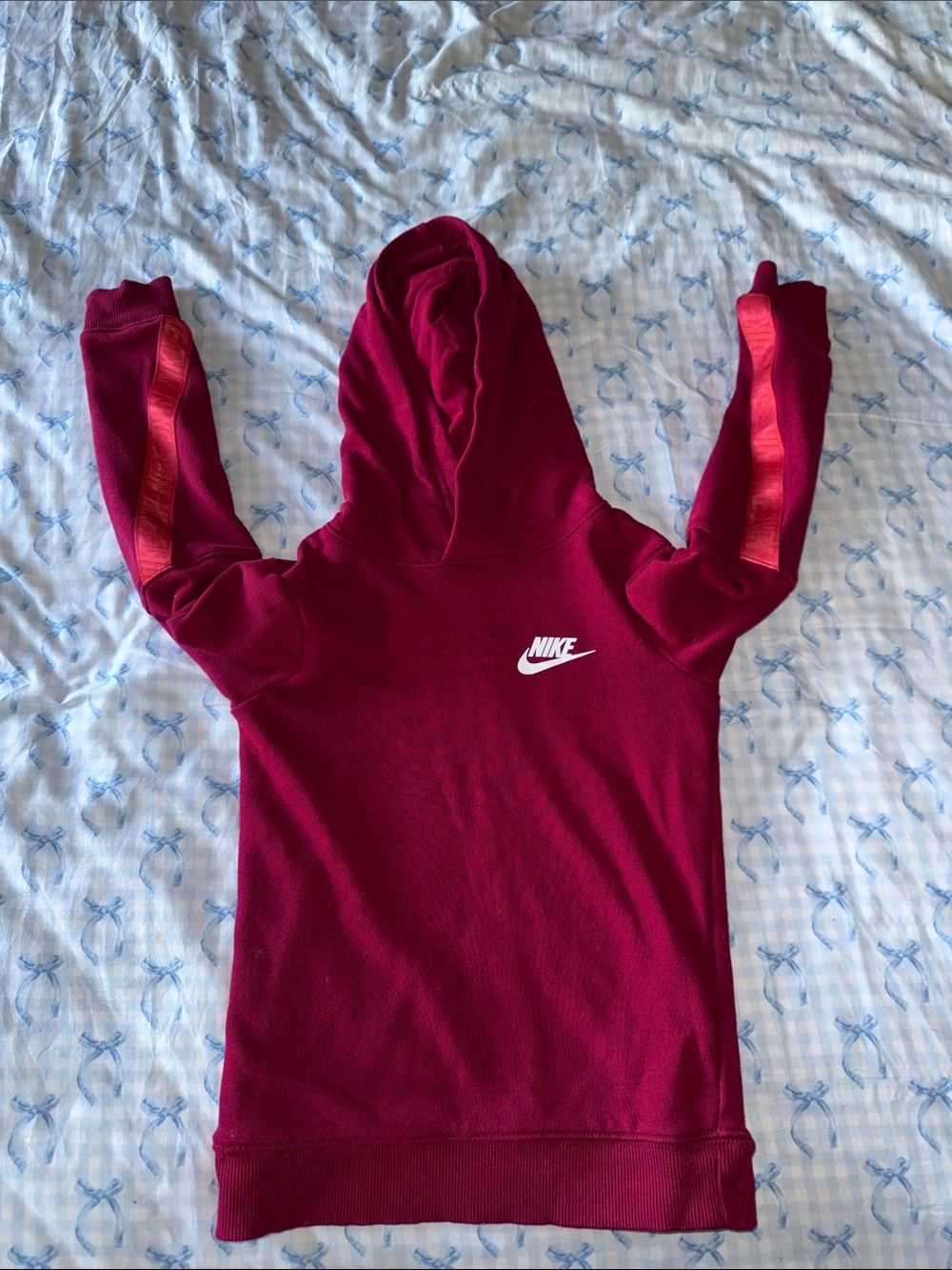 Nike Maroon Hoodie with Red Sleeve Panels and White Logo
